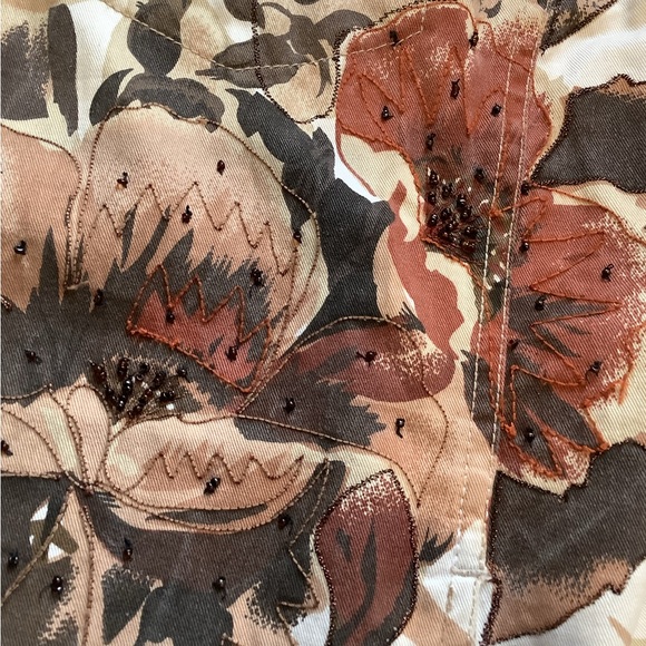 VTG Chicos Beaded Floral Jacket Large Brown 2 pockets - Picture 7 of 7